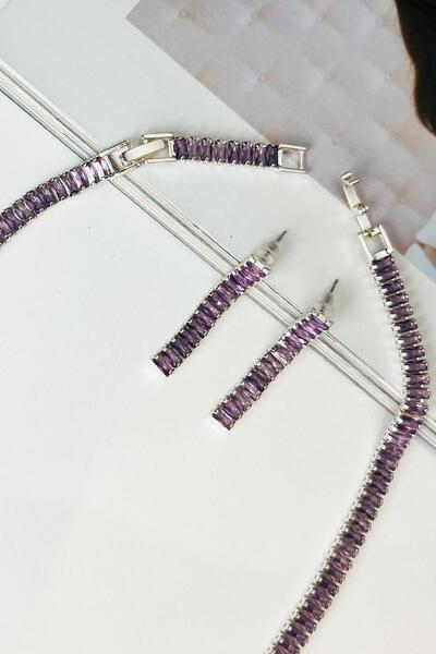 Allmisse Mor Zirkon Taşlı Silver 5 mm Su Yolu Bijuteri Takı Seti