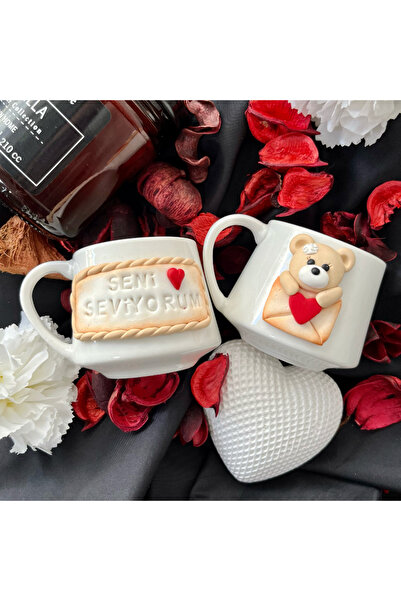 Niveis Ikili Kişiye Özel El Yapımı Seni Seviyorum & Beyaz Ayıcık Desenli Hedi...