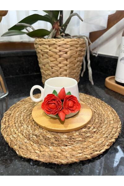 Niveis Kişiye Özel El Yapımı Tasarım Kırmızı Gül Çiçeği Desenli Hediyelik Por...