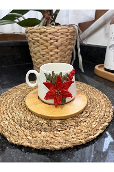 Niveis Kişiye Özel El Yapımı Tasarım Kırmızı Yıldız Çiçeği Desenli Hediyelik ...