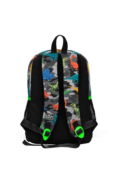 Yaygan Coral High Kids Black Gray Dinosaur Patterned 2-piece School Bag Set