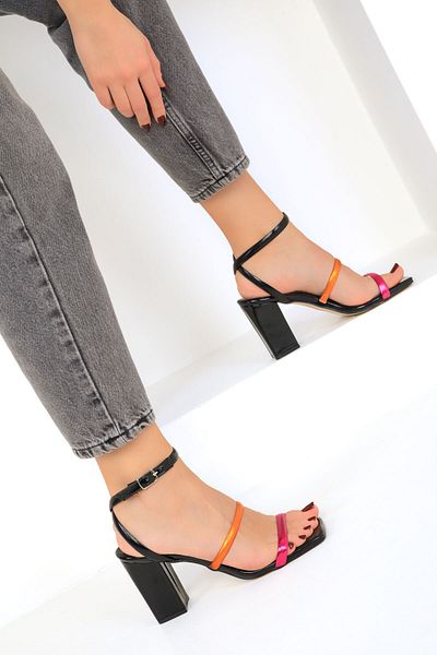 SOHO Black-Fuchsia-Orange Women's Classic Heeled Shoes 17801