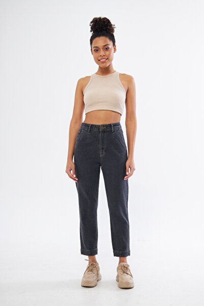 RC COLLECTİON Füme Kar Yıkama Pileli Mom Jean