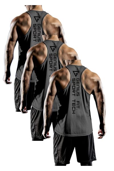 GENIUS STORE مجموعة من 3 قطع من القمصان الرياضية للرجال ذات المقاس الجاف والظهر واللياقة البدنية GENIUS-FIT3