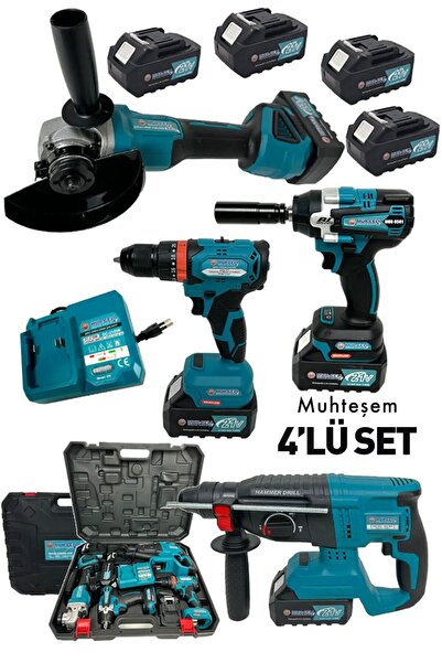 Mur-Cell MURCELL ŞARJLI 4'LÜ SET DARBELİ MATKAP TORKLU SOMUN SIKMA SPİRAL VE HİLTİ 4 BATARYALI