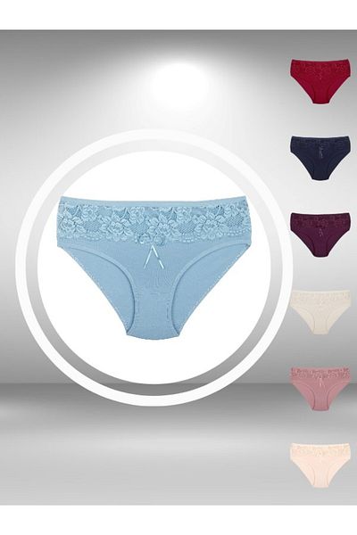 ŞahTan Cotton Large Size Women's Panties with Ribbon Lace Detail on the Front