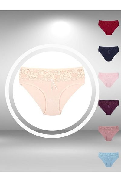 ŞahTan Cotton Large Size Women's Panties with Ribbon Lace Detail on the Front