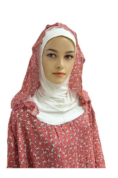 Mercan Hijab Prayer Dress Hooded Lace Flower Patterned