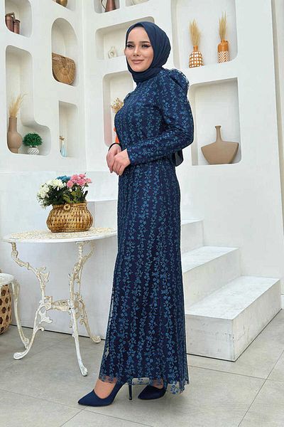 Bym Fashion Βραδινό φόρεμα από τούλι με φλοράλ μοτίβο γκλίτερ 1108 Navy Blue