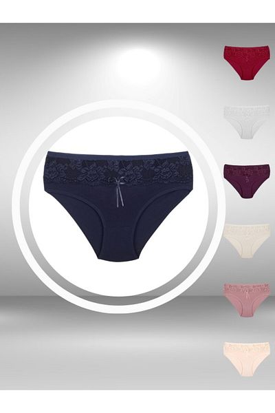 ŞahTan Cotton Large Size Women's Panties with Ribbon Lace Detail on the Front
