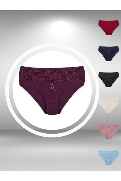 ŞahTan Cotton Large Size Women's Panties with Ribbon Lace Detail on the Front