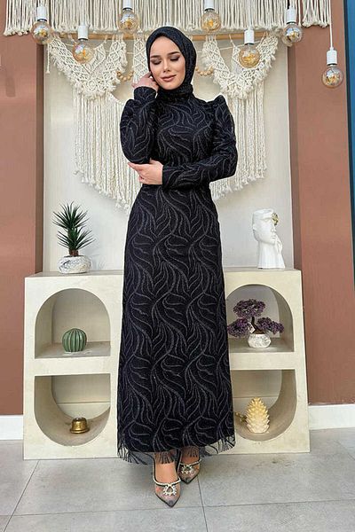 Bym Fashion Βραδινό φόρεμα από τούλι με μοτίβο κλαδιών 1140 μαύρο