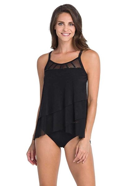 LAPIENO Waterproof Fabric Special Design Tulle Tankini Swimsuit Kk03