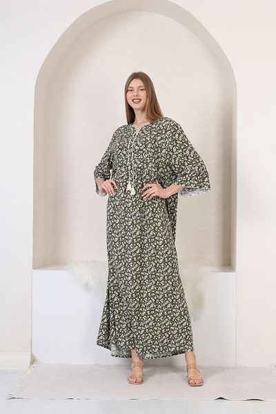mervemoda Γυναικείο φόρεμα μεγάλου μεγέθους τριών τετάρτων μακρύ υφαντό μανίκι