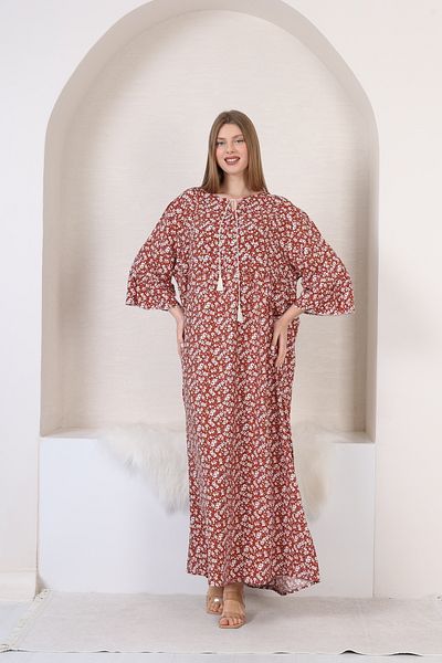 mervemoda Γυναικείο φόρεμα μεγάλου μεγέθους τριών τετάρτων μακρύ υφαντό μανίκι
