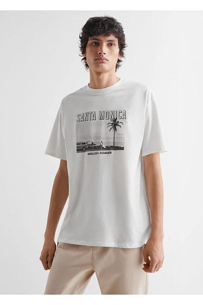 Mango Teen Βαμβακερό μπλουζάκι με σχέδιο σκάφος