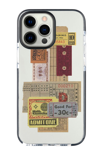 shoptocase Iphone 15 PRO MAX Uyumlu Ultra Korumalı Pul ve Bilet Desenli Impac...
