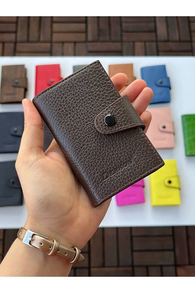 DERKON 100% Genuine Leather Accordion Card Holder Brown