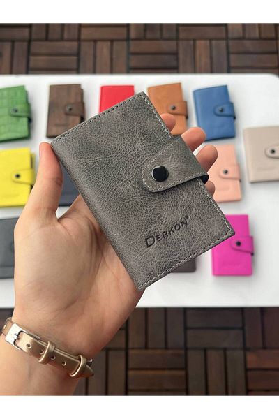 DERKON Leather Accordion Card Holder Crazy Gray