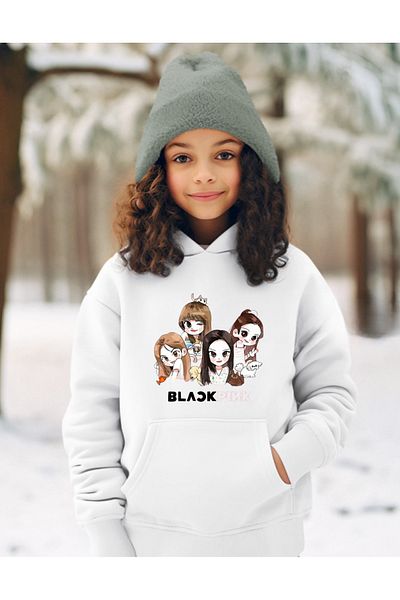 AEMİ Hanorac pentru copii Blackpink cu glugă oversize / Hanorac pentru fete 2 ani - 14 ani
