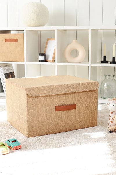 REKHOME Jute Covered In-Cabinet Laundry Toy Organizer Folding Storage Box Storage Bag 48x40x30