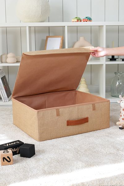 REKHOME صندوق تخزين قابل للطي لتنظيم الملابس والألعاب مقاس 48 × 40 × 19 مع غطاء من الجوت - وحدة تخزين