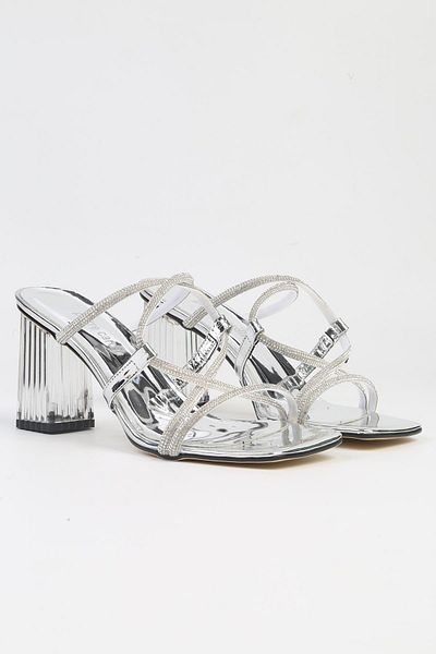 Pierre Cardin ®| PC-53042- 3478 silver mirror-Women's Stoned Transparent Heeled Slippers