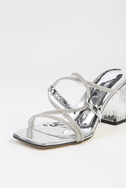 Pierre Cardin ® |   PC-53042- 3478 argintiu oglindă - Papuci cu toc transparent pentru femei