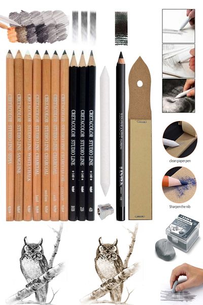 GLANCE Cretacolor Artist Studio Sketching Pencils Set of 15 Professional drawing