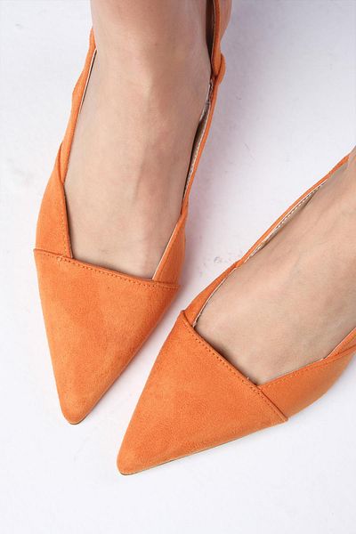 Mio Gusto Megan Orange Color Pointed Toe Open Back Thick Heeled Shoes