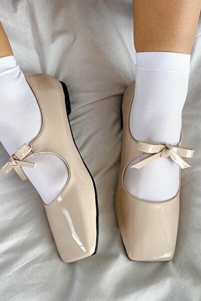 Shoebutik ماريا بيج براءات الاختراع والجلود راقصة الباليه اصبع القدم القوس تف...