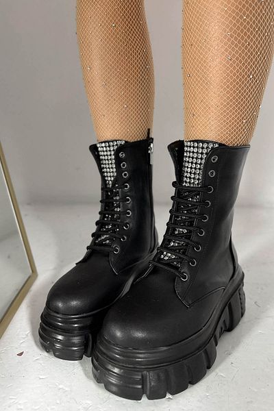 Shoebutik Луфи Черни Кожени Каменни Ботуши