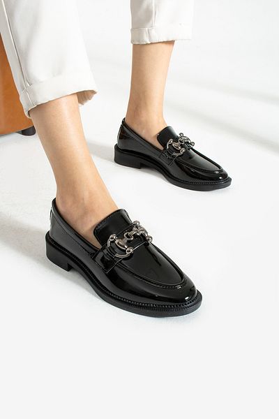 Trendpink Черни лачени меки дамски ежедневни мъжки обувки с катарама