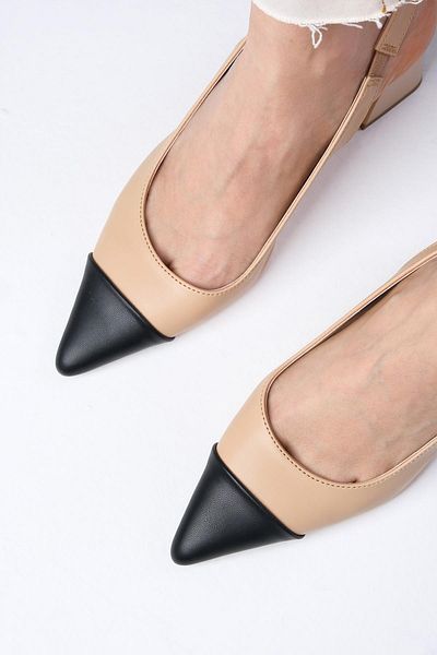 Mio Gusto Natalie Nude Pointed Toe Open Back Thick Heeled Shoes