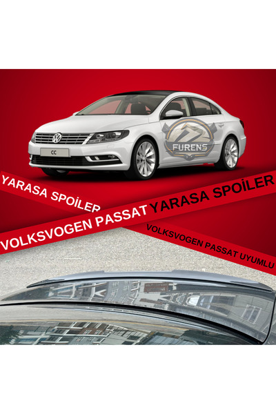 Furens Volkswagen VW CC  Uyumlu Bagaj Üstü Slim Yarasa Spoiler Piano Black Pa...