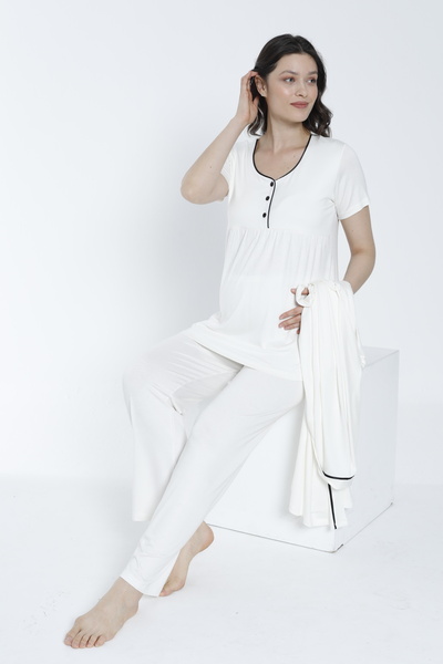 Miss Dünya Lissa Σετ κοντομάνικη πιτζάμες εγκυμοσύνης και εγκυμοσύνης με μακριές ρόμπες - 4360