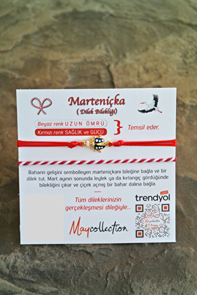 maycollection Mavi Uğurböceği Kırmızı Beyaz Marteniçka İkili İp Bileklik