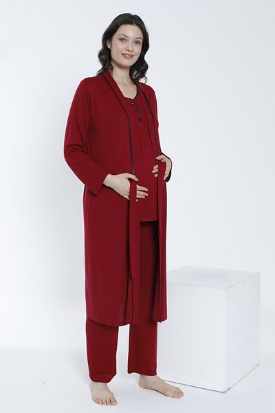 Miss Dünya Lissa Short Sleeve Maternity and Maternity Pajamas Set with Long Dressing Gowns - 4360