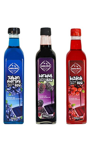 MANİSA BİRLİK Karadut Özü 700 Ml (konsantre) + Yaban Mersini Özü 700 Ml + Kızılcık Özü 700 Ml