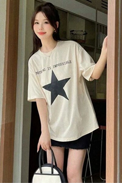 DEEFWEAR Bež unisex "Ništa nije nemoguće" zvezda T-shirt - mingalondon