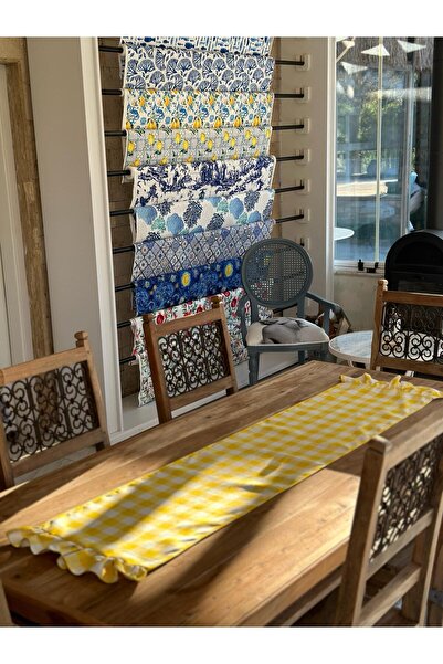 Karam Home Sarı Pötikare Fırfırlı Runner