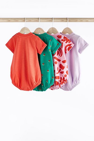 Next Baby Cotton Red Purple Flovers Set of 4 Romper