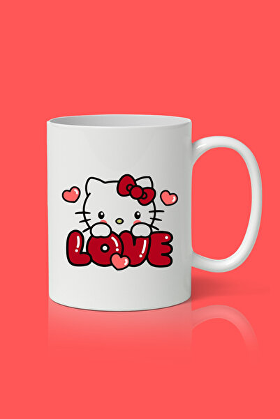 designedfy Hello Kitty Love Baskılı Kupa Bardak