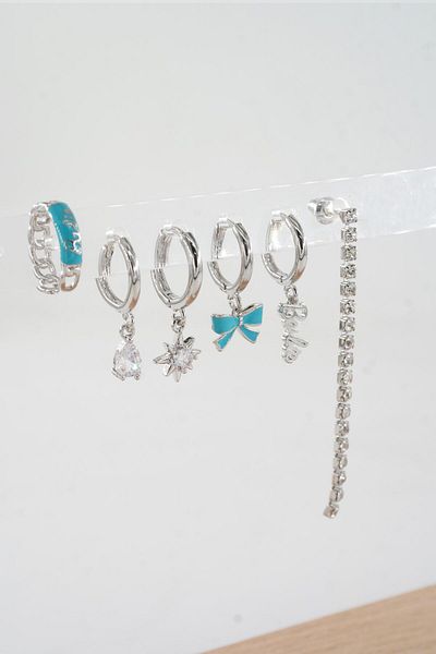 By Zeyna Aksesuar Women's Vip Series Special Design Baguette Zircon Stone 6-Piece Earring Set