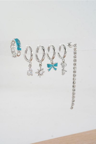 By Zeyna Aksesuar Women's Vip Series Special Design Baguette Zircon Stone 6-Piece Earring Set