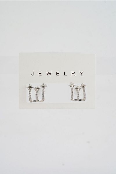 By Zeyna Aksesuar Women's Special Design Zircon Stone 2-Piece Minimal Earrings