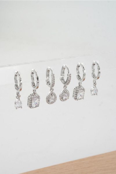 By Zeyna Aksesuar Women's Vip Series Special Design Baguette Zircon Stone 6-Piece Earring Set
