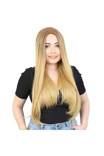 KONAK PERUK Yellow Ombre Fiber Synthetic Long Straight Wig - Auburn