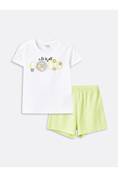 LC Waikiki LCW ECO - Girls' Crew Neck Printed Short Sleeve T-Shirts and Shorts