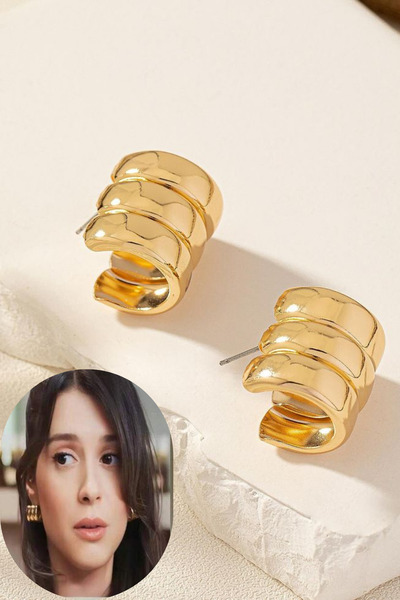 Diloshtrend Design Kadın Premium 3 Sıra Çelik Gold Bombeli Küpe